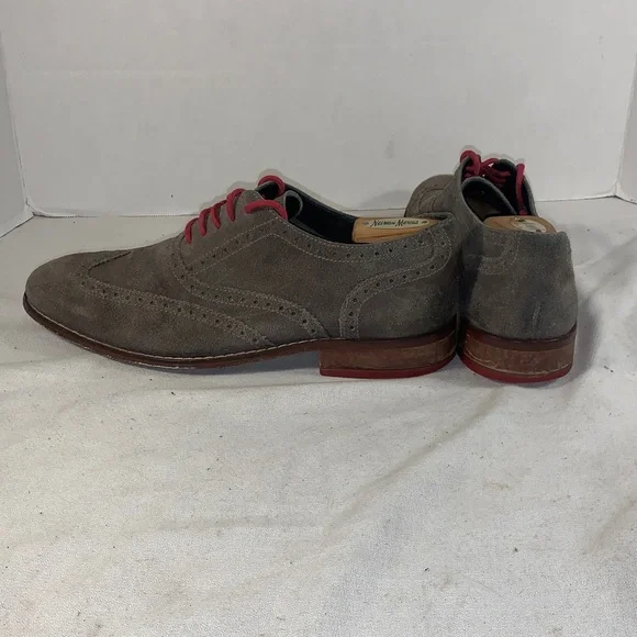 Cole Haan Men's Gray Suede Wingtip Oxfords with Red Laces